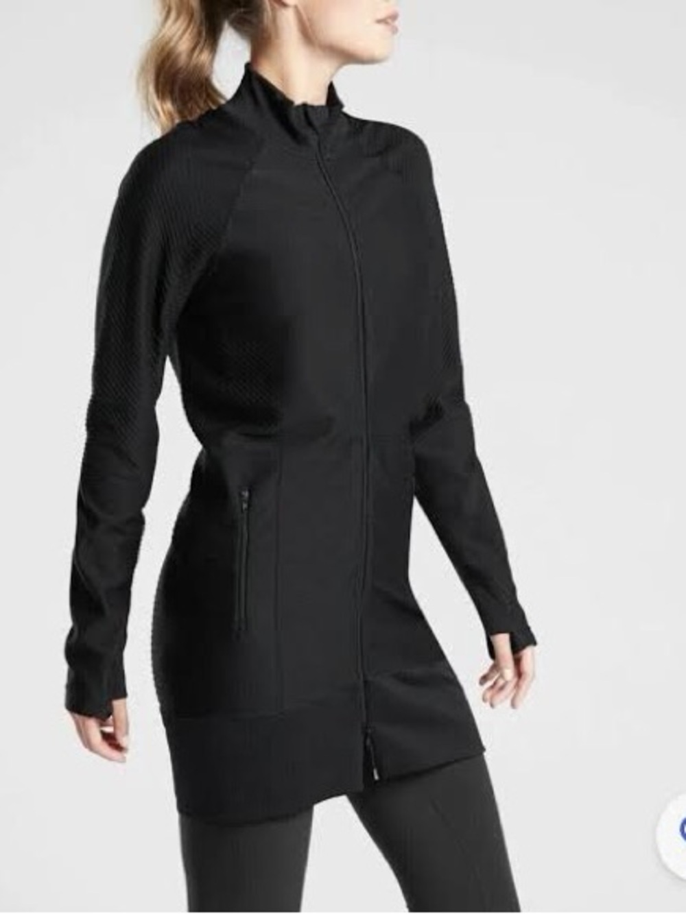 Athleta Rye Full Zip Jacket Black Seamless Long Thumb holes size Small- like new